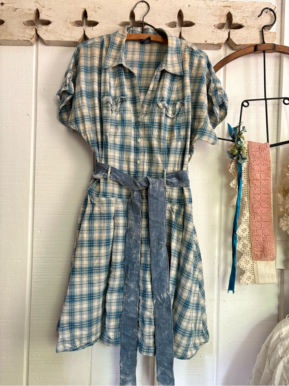 Vintage Plaid Dress XL Faded Glory Cotton Belt Not included 1990s